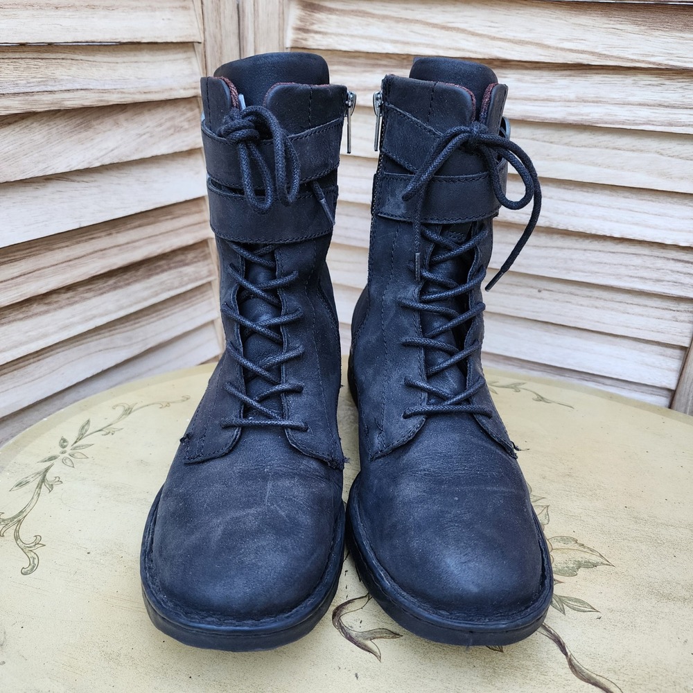 Born US 8.5 Black Leather Lace Up Moto Biker Boots Grunge Punk 90s Dark Academia - Picture 2 of 7